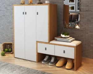 Mẫu tủ giày gỗ MDF kèm ghế đôn - VD 1